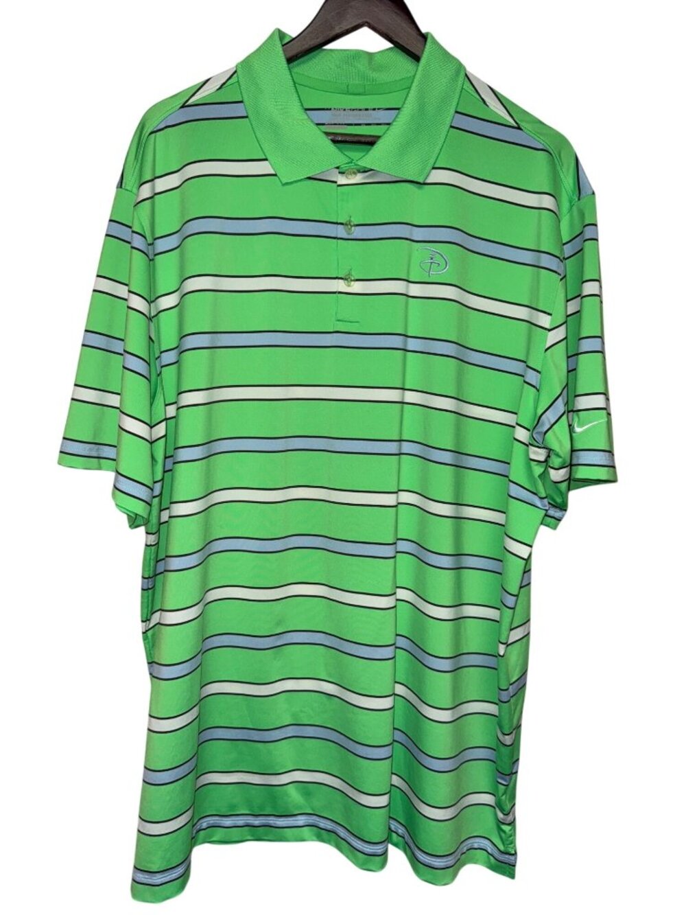 Disney x Nike Men's Green Striped Polo Shirt 2XL Polyester Short Sleeve Golf Top